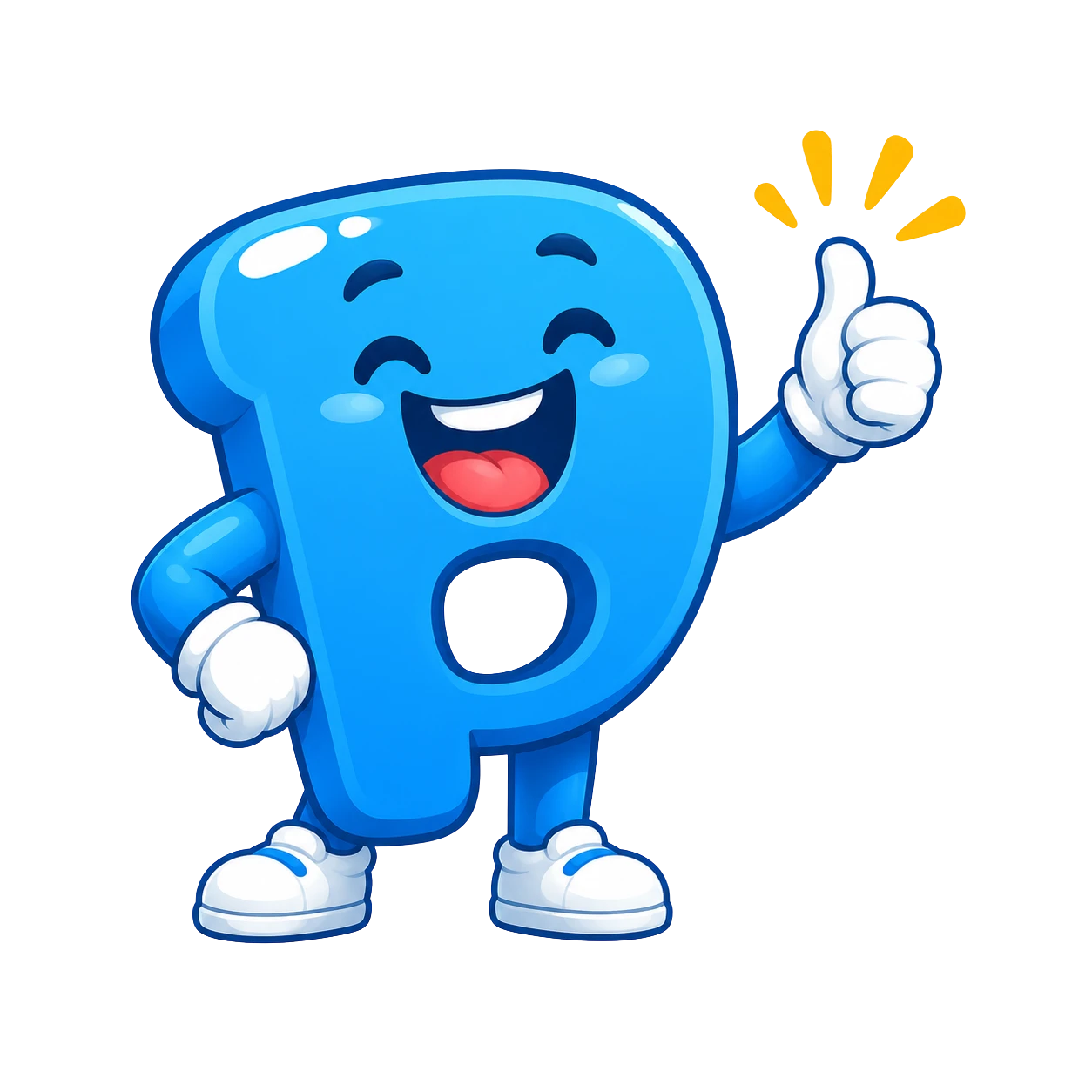 Pip, the blue Playful Pals mascot, giving a thumbs up